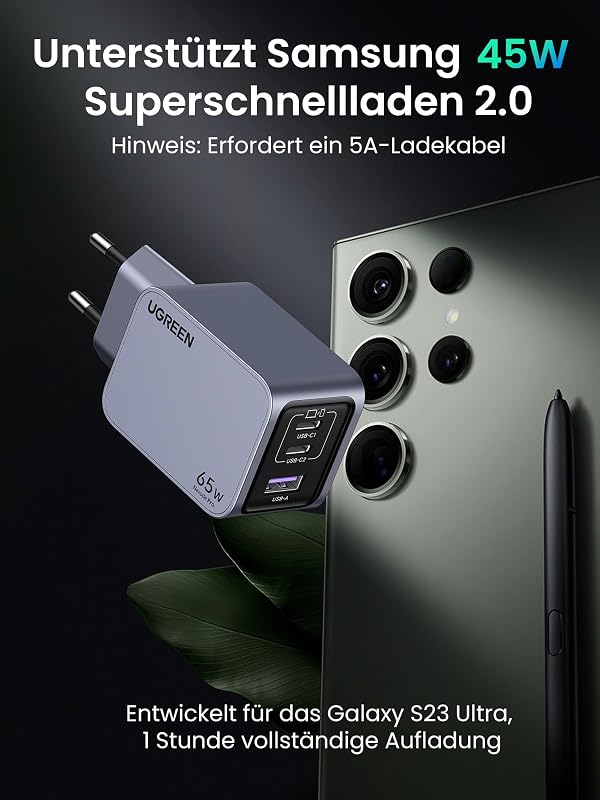 Nexode Pro USB C Ladegerät 65W, Mini GaN Charger 3-Port