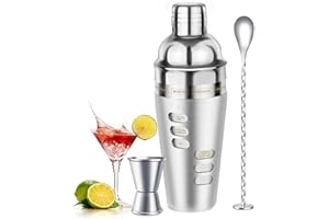 Cocosun Cocktail Shaker Martini Shaker Set with Recipe, 24 oz Martini Shaker Drink Shaker Drink Mixer Stainless Steel Cocktai