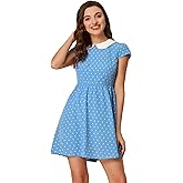 Allegra K Women's Peter Pan Collar Short Sleeves Contrast A-Line Polka Dots Dress