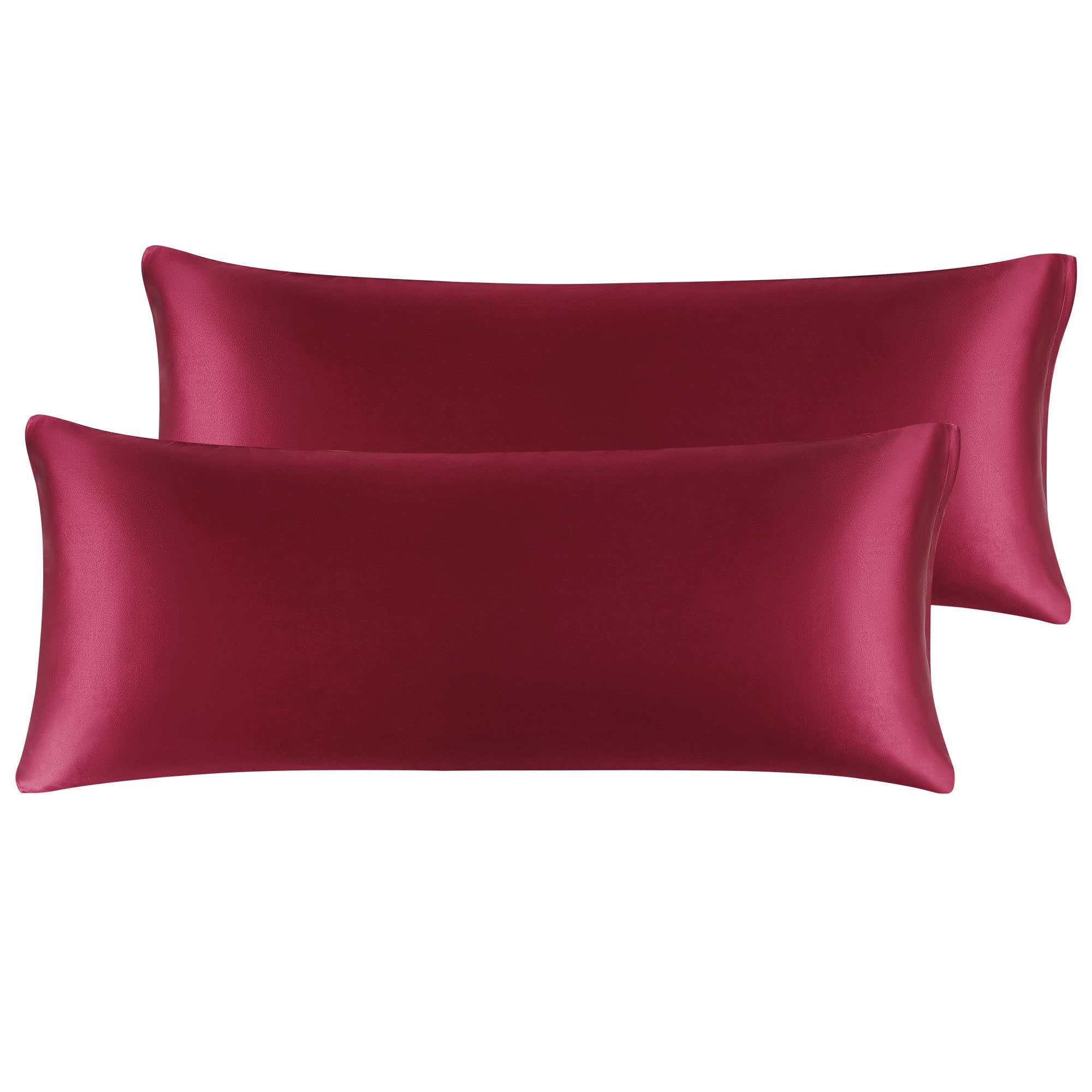 PiccoCasa Satin Body Pillowcases for Hair and Skin, 2 Pack Luxury Silky Pillow Cover Smooth Long Satin Pillow Cases with Zipper Closure Burgundy 20"x54"