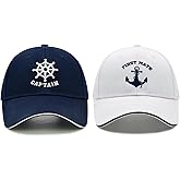 Wodeal Captain and First Mate Hat Set, Adjustable Matching Cotton Nautical Marine Sailor Baseball Caps, Boat Owner Gift