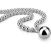H&Beautimer Classic Women's 925 Sterling Silver Solid Necklace 4-6MM Bead Chain Necklace Bells/Heart Pendant Sweater Chain 18-34'' Mother's Day Gift Jewelry