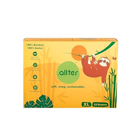 Allter Organic Bamboo Diapers, Extra Large Size,XL 22 Count- Super Dry, Quick Absorb and eco Friendly