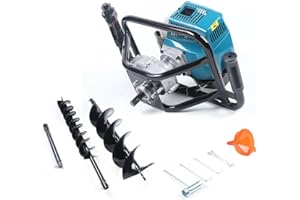 JAYEUW 52cc 2-Stroke Earth Auger Post Hole Digger Gas Powered Auger + 4", 8" Bits & Extension Bar, Post Hole Digger for Fence, Ice Fishing Auger Earth Auger Drill for Gardening Planting (US Stock)