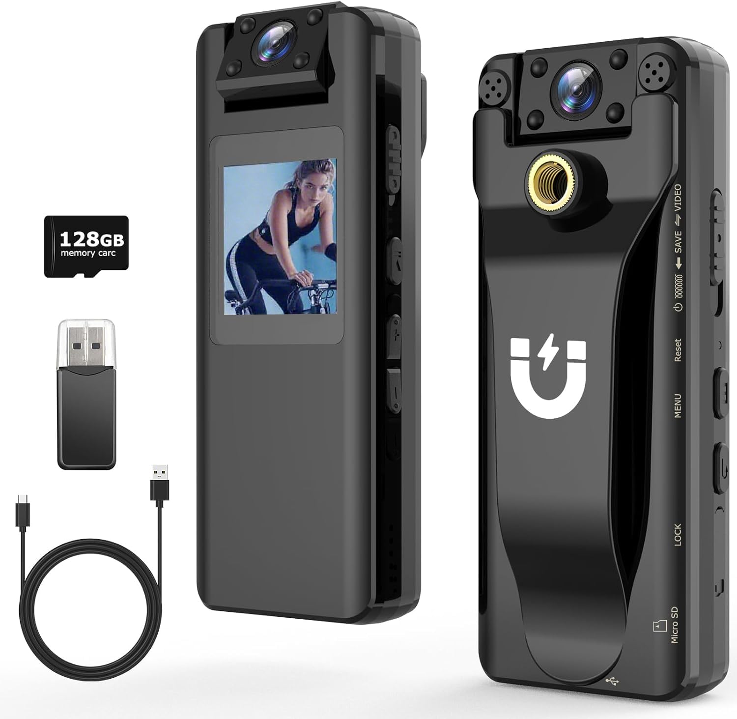 Photo 1 of Body Camera with Audio and Video Recording, 128GB Mini Body Cam with 180° Rotating Lens, 10HR Battery & Night Vision, HD 1080P Wearable Bodycam for Law Enforcement, Hiking and Outdoor Sports
