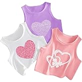 OYOANGLE Girl's 3 Pack Cute Heart Print Crop Tank Top Crewneck Sleeveless Tops Summer Clothes