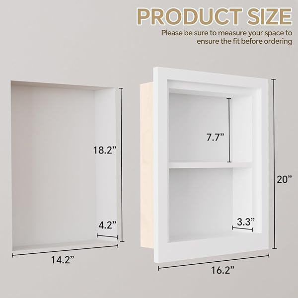 SOLID WOOD 14 X 18 RECESSED MEDICINE CABINET,2-TIER, MEDICINE CABINET ORGANIZER,WALL NICHE, BATHROOM WALL CABINET, RECESSED BATHROOM CABINET,RECESSED WALL CABINET, BATHROOM CABINET WITH STORAGE, WHITE