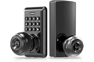 APESTELLAR Keyless Entry Door Lock, Door Knob with Keypad, Keypad Door Lock with Handle, Keyless Door Knob, Door Knob with Code, Auto Lock, Easy to Install - Matte Black