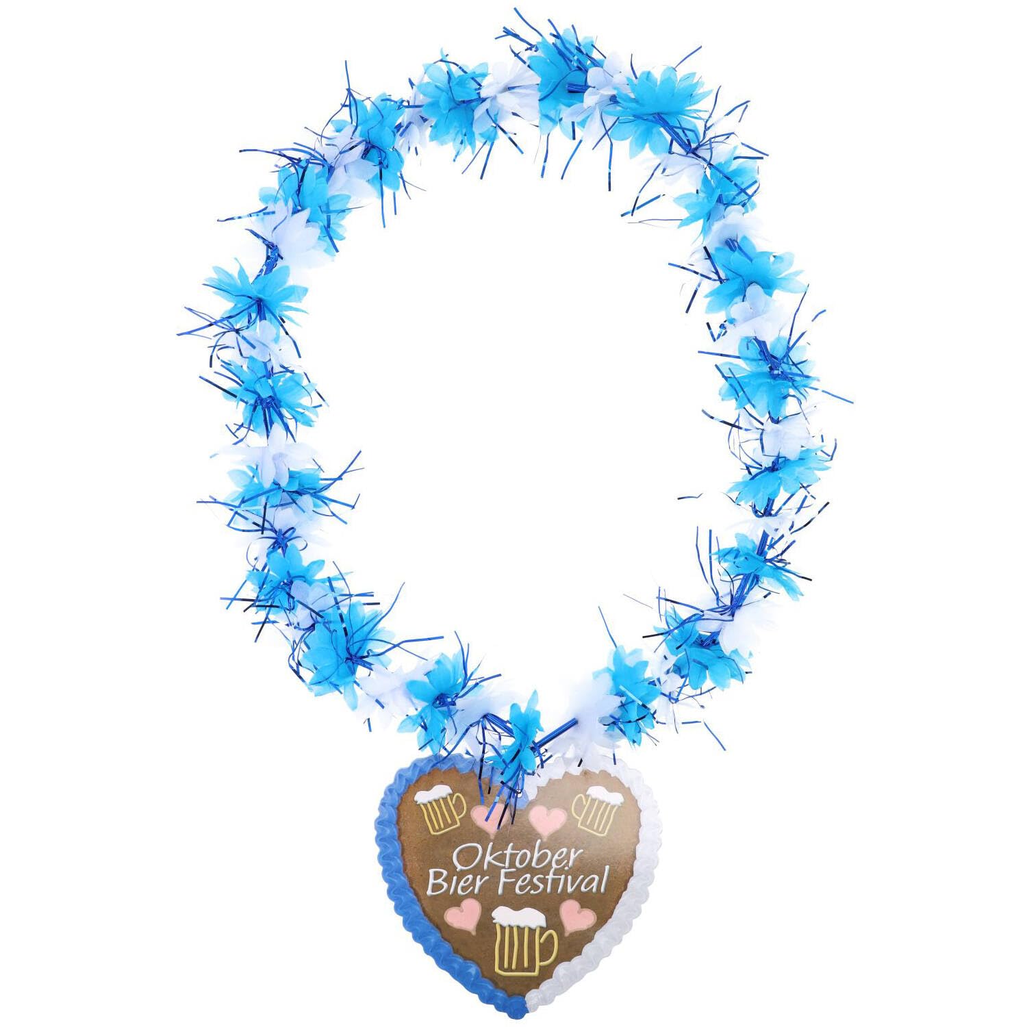 1 Flower Chain Oktoberfest with Flowers in Blue and White with Heart Design