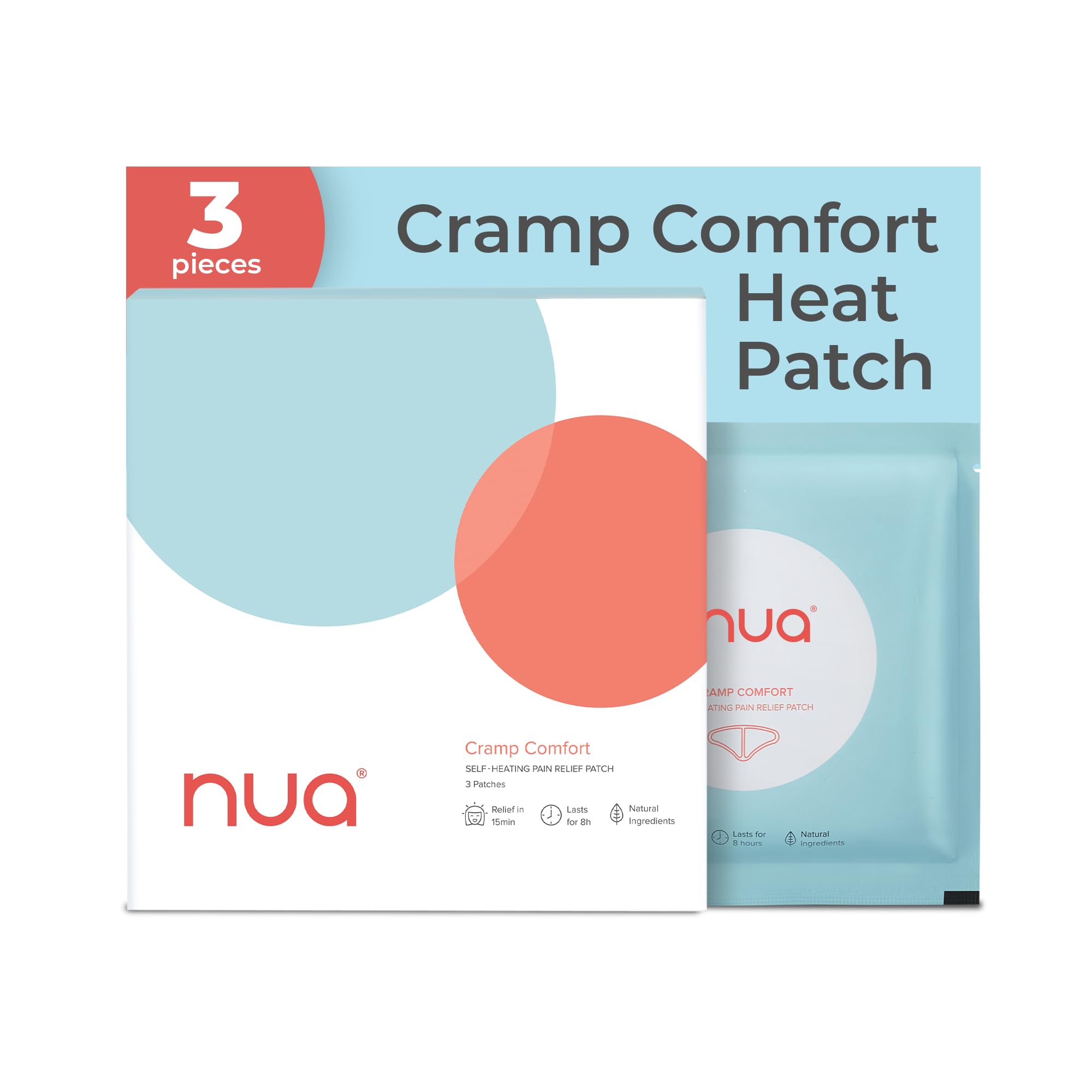 Nua Cramp Comfort | for Period Pain and Cramps |100% Natural Ingredients and Portable | 8 Hours Pain Relief | Quick Relief from Menstrual Pain, (3 Count Pack of 1)