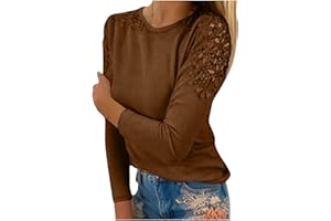 Bidobibo Women's Long Sleeve Tops Lace Crochet Cold Shoulder T-Shirts Fall Trendy Plain Casual Blouses Elegant Tee Shirts