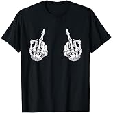 Skeleton Hand Halloween Bones Middle Finger Skull Men Women T-Shirt