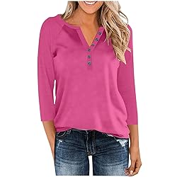 3/4 Length Sleeve Womens Tops Dressy Trendy Button