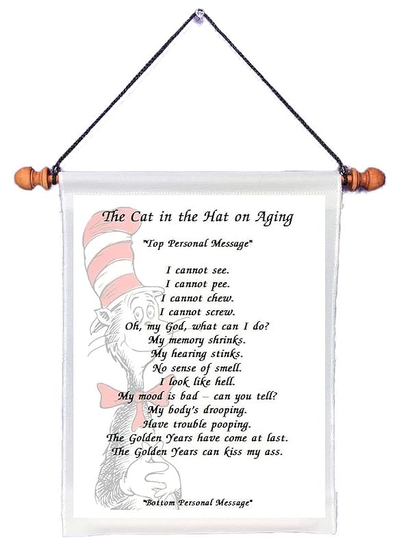 The Cat in the Hat on Aging Personalized Wall Hanging Handmade