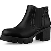 Allegra K Women's Lug Sole Chunky Heel Chelsea Black Ankle Boots 10 M US
