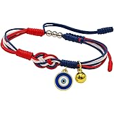 Evil Eye Bracelet with Bell for Women and Men, Red White Blue Adjustable Rope, Good Luck Protection, Red String Design