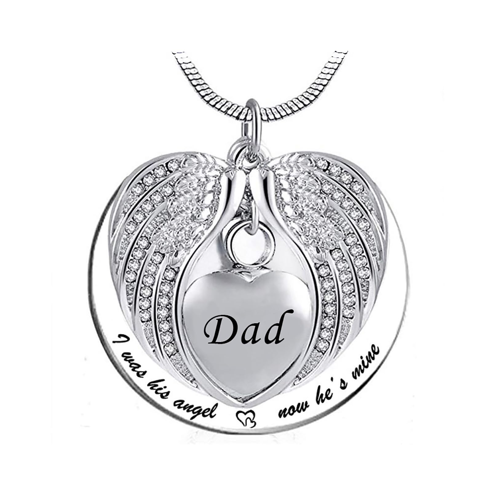 LSxAB Heart Angel Wing Memorial Cremation Urn Ashes Necklaces for Dad Keepsake Pendant Ashes Holder - I was His Angel Now He's Mine