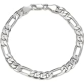 ⅓inch(8mm) White Gold Figaro Chain Bracelets for Men,Luxury Mens Bracelet,High-end Silver Chain Bracelets for Women,Hypoallergenic Durable Stacking Bracelet Gift for Boyfriend,Dad,Grilfriend 7.5-9IN