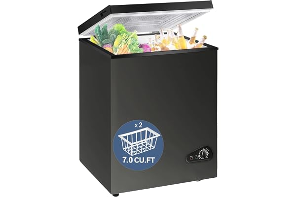 7.0 Cu Ft Chest Freezer - Energy Saving Quiet Top Open Door Mini Freezer Adjustable 6 Thermostat - Compact Small Deep Freezer w/Removable Basket and Defrost Water Drain for Home/Apartment/Garage