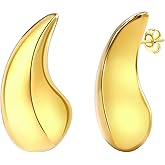 Chunky Teardrop 18K Gold Plated Earrings for Women, Trendy Hoop Drop Earrings Vintage Chic Elegant Statement Party Lightweight Stud Earrings