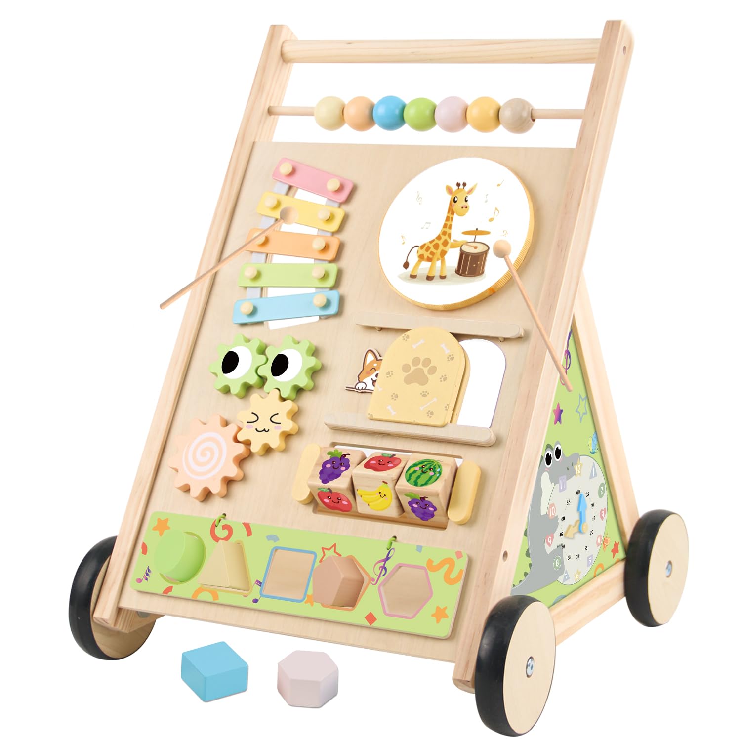 Wooden Baby Walker with Wheels Push Walker for Babies 6-12 Months Toddlers Montessori Walking Toys for 1 Year Old Learning to Walk Activity Center for 12-18 Months Boys Girls Gifts Color Sorting Toys