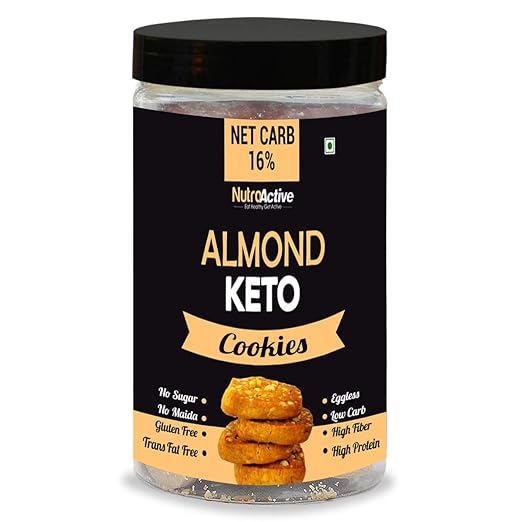 NutroActive Keto Almond Cookies, 1g Net Carb Per Cookie, Zero Sugar Gluten Free Snacks- 250gm