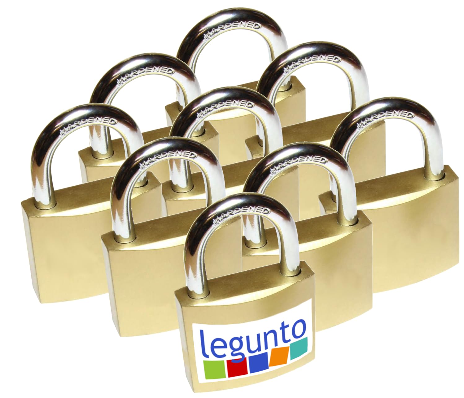 legunto® 9 Keyed Alike Padlocks. Very strong, large padlocks with keys (54) Can be used as locker padlocks, container padlock or a padlock for gym locker.
