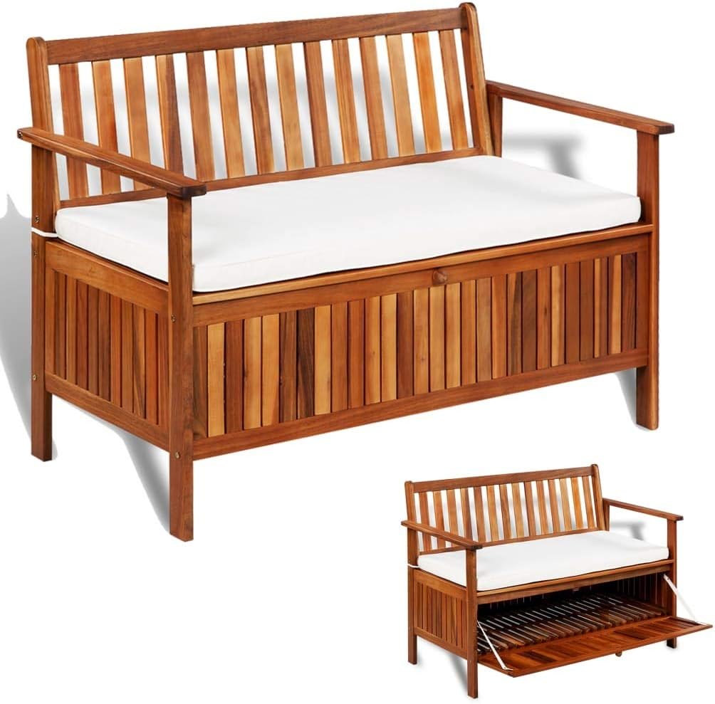 Amazon Com Helloland 2 Seater Outdoor Patio Wood Storage Bench