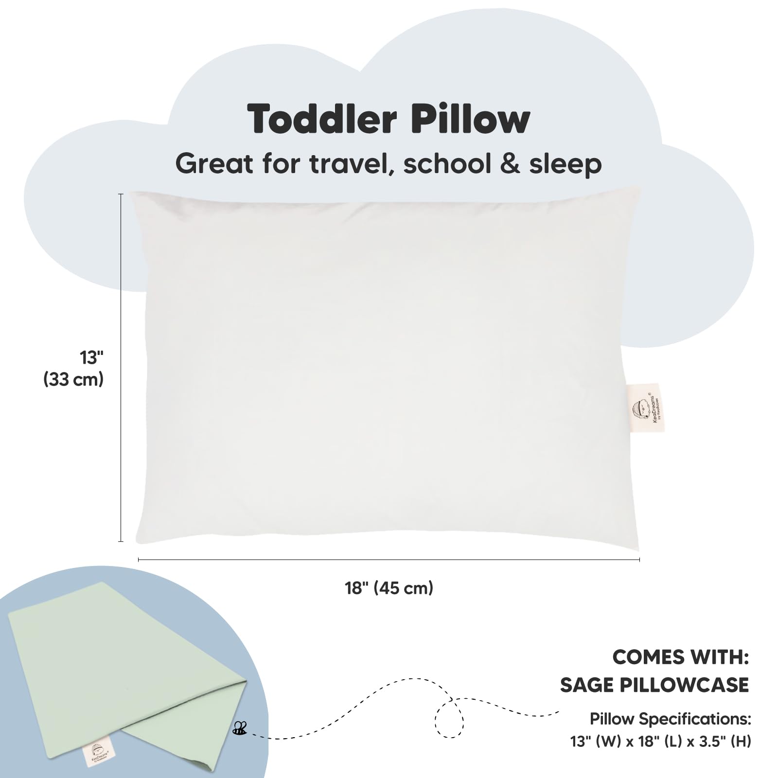 KeaBabies Toddler Pillow with Pillowcase and Toddler Pillowcase for 13X18 Pillow - 13X18 Soft Organic Cotton Toddler Pillows for Sleeping - Organic Toddler Pillow Case for Boy, Kids