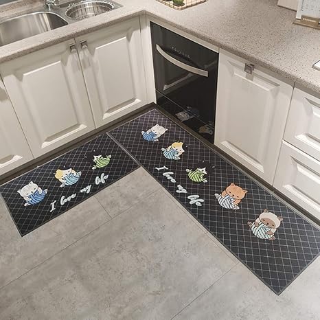 Amazon キッチンマット 吸水 洗える おしゃれ かわいい カラフル 滑り止め ロング キッチン マット ラグ ねこ 台所マット インテリアマット 45 150cm モダン 子供 北欧 床暖房対応 キッチンマット 洗える サラサラ ふわふわ おしゃれ かわいい キッチンマット