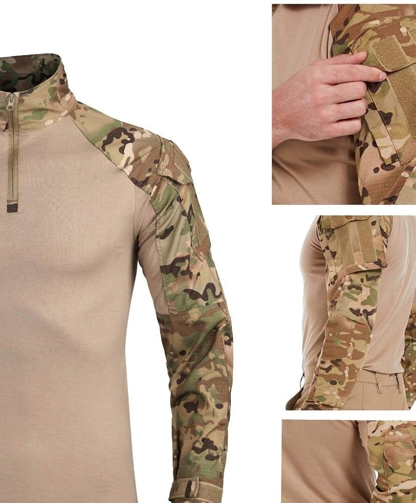 AKARMY Men's Tactical Military Army Combat T-Shirt Long Sleeve Slim Fit Camo Shirt with 1/4 Zipper: Clothing