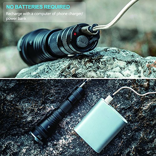 Linterna LED Alta Potencia Recargable Tactica Militar Linterna Resistente al Agua Ipx8 1200 LM CREE LED de Enfoque Ajustable Portátil,Carga...