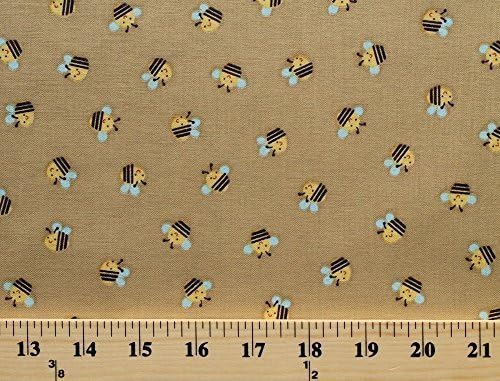 Cotton Bees Bumblebees Bumble Bees Insects Bugs on Tan Little Brown Bear Kids Cotton Fabric Print by The Yard (1649-22944-a)