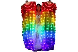 BELLYANGEL Upgrade 100% Silk Belly Dance LED Fans Veil - 1.8m Long Bamboo Fans Veil Hand Made Silk Fans for Dance/Outdoor