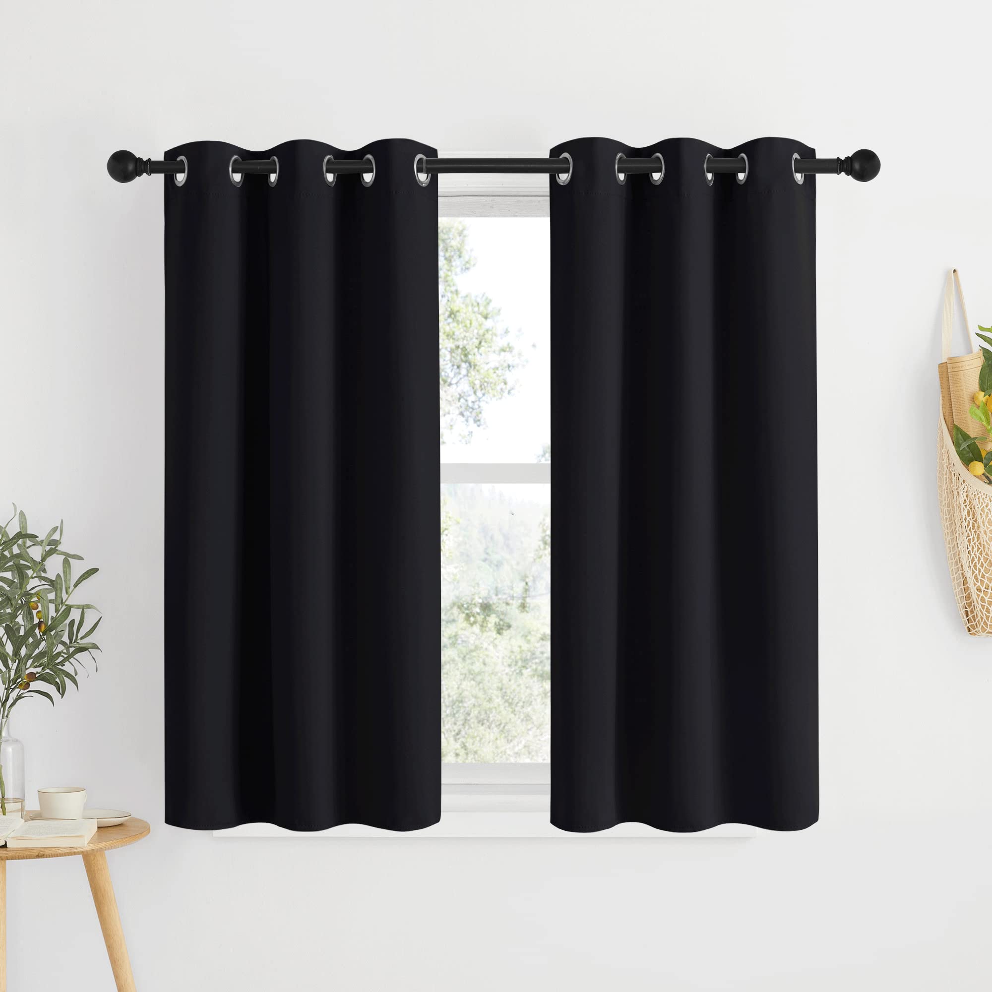 Photo 1 of NICETOWN Blackout Bedroom Curtains for Windows 50 inch Long - Solid Thermal Insulated Grommet Light Reducing Black Panels Window Treatment for Kitchen/Cafe (Black, 2 Panels 34 in x 50 in (W x L))