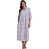 Miss Elaine Women's Long Seersucker Robe, Front Zipper, 3/4 Sleeves, Two Insert Pockets, Sleepwear and Loungewear
