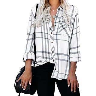ZC&GF Women's Long Sleeve V-Neck Stripes Casual Blouses Pocket Button Down Shirt Tops