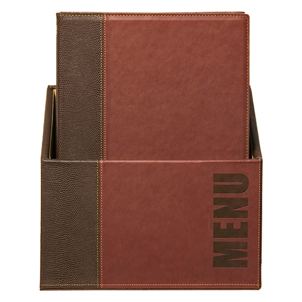 Securit Trendy Leather Style Menu Holders in Wine Red Box - Displays 4x A4 - Set of 20 A4 Menu Holder