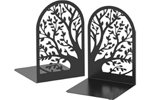 VFINE Bookends for Shelves Decorative 1 Pair, Tree Metal Bookends, Book Holder for Shelf, Unique Black Book Stoppers for Shelves, Home Decorative Book Ends