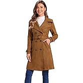Allegra K Women's Faux Suede Trench Coat Jacket Classic 2023 Fall Winter Double Breasted Overcoat