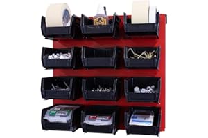 OmniWall Bin Storage System- Wall Mounted 16" x 16" Metal Garage Tool Organization System (Red)