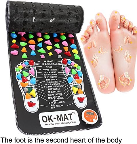 Foot Massage Mat Reflexology Massager Plastic Stone Foot Acupressure Walking Fitness Pain Relief Relaxation (Black-Color stone)