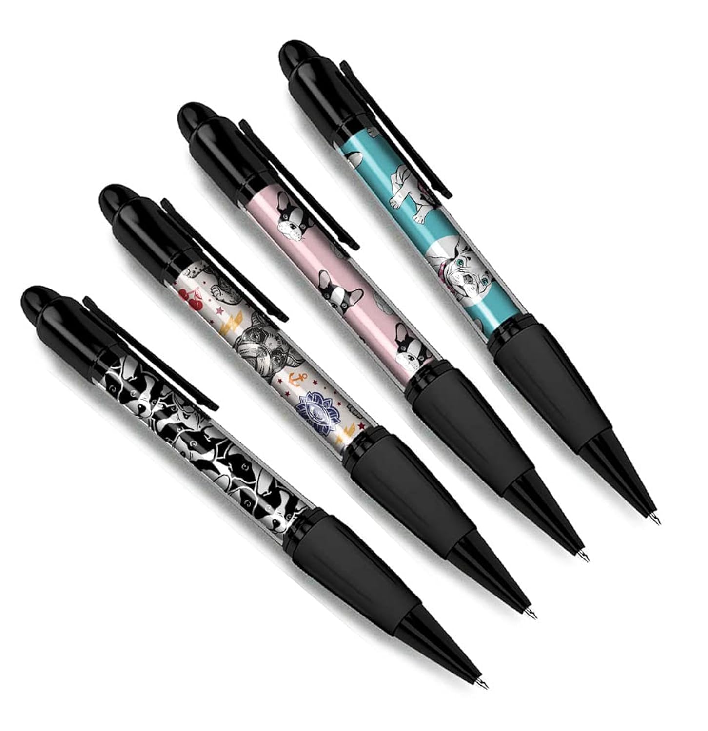 DV DESIGN Set of 4 French Bulldog Black Ballpoint Pens - Frenchie Dog Animals Theme Gift