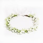 Yili Maizi Handmade White Flower Crown Headband Floral Headpiece Fairy Hair Wreath Flower Hair Accessories for Girls Weeding Bride Cosplay Party