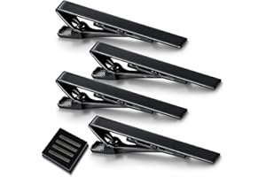 4 Pack Classic Tie Clips for Men, Unique Necktie Bar Clasp, Regular Tie Pin Set, Personalized Matte Tie Bar for Skinny Ties, 