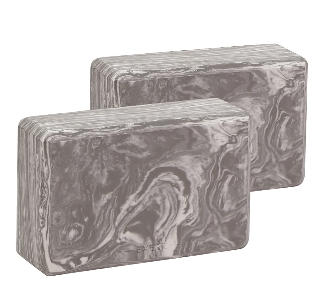 EXERZ Yoga Blocks 2pcs Gym Bricks -Comfortable Fitness Yoga Bricks, Anti-Slip, Lightweight and Travel Friendly Pilates Practice (Marbel Black)