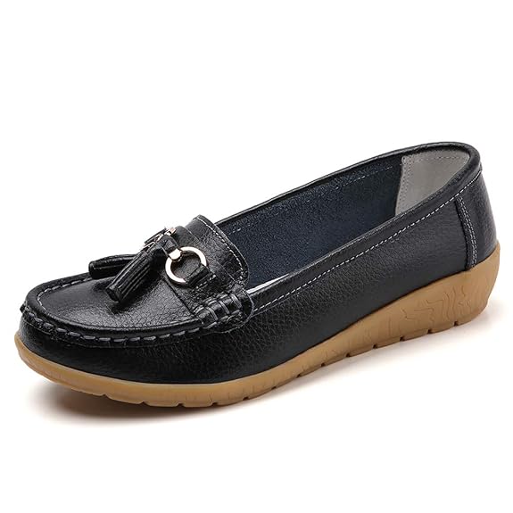 Women's Soft Leather Casual Slip-On Moccasins Loafers Boat Shoes Driving Shoes Sandals Loafers Non-Slip,Brown,40EU