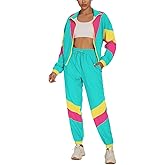 UOUA Women's Color Block 2 Piece 80s 90s Outfits Long Sleeve Windbreaker Jacket Tracksuit Set