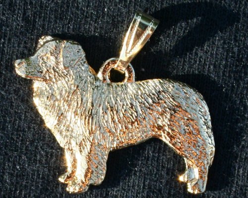 Border Collie Dog 24k Gold Plated Pewter Pendant