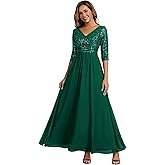 Ever-Pretty Women's Sequin Formal Evening Dress V-Neck Half Sleeves Floor Length A-Line Mother of The Bride Dresses 00756